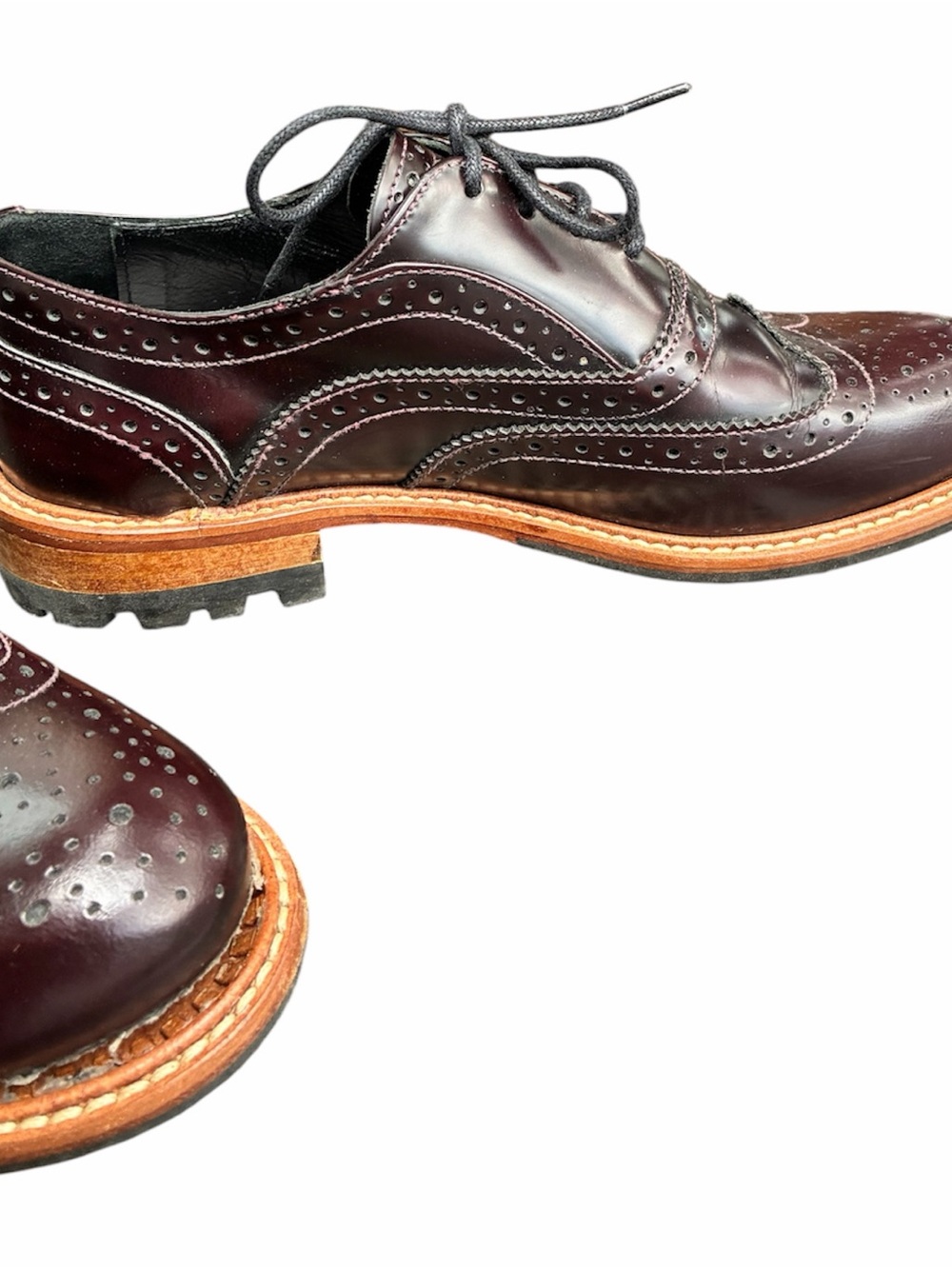 Women's Burgundy Wingtip Oxford Flats - Lace-Up Loafers Sz 38 or sz7 - Picture 6 of 7